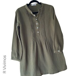 NWOT COTTON TUNIC DRESS BUTTON DOWN PLEATED LONG SLEEVES SHIRT DRESS | MEDIUM